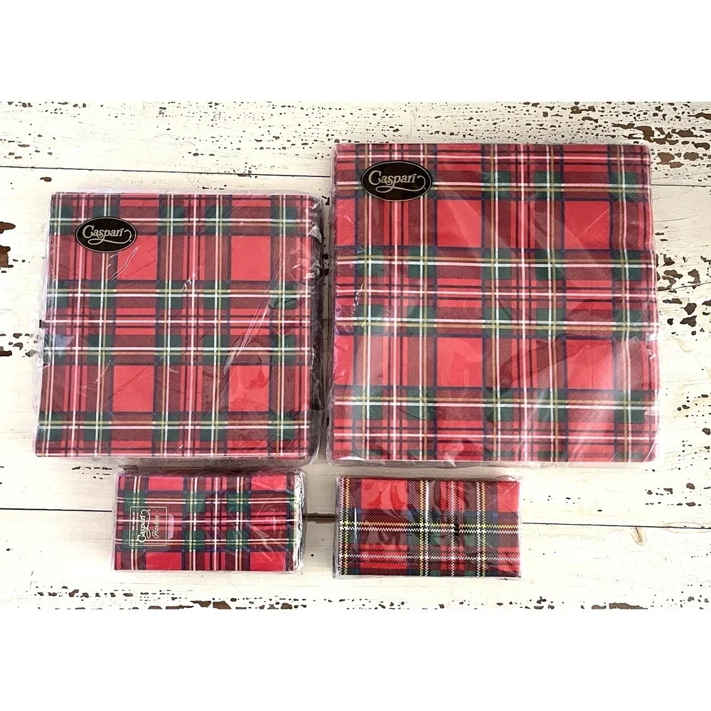 Red Plaid Christmas Paper Napkins CASPARI -5 Red Plaid Christmas Woven Placemats - Picture 6 of 9
